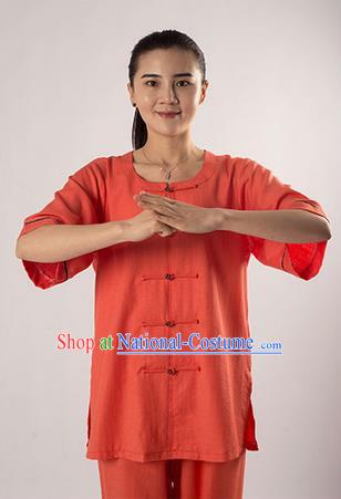 Traditional Chinese Fine Linen Kung Fu Costume Martial Arts Kung Fu Training Uniform Tang Suit Gongfu Shaolin Wushu Clothing Tai Chi Taiji Teacher Suits Uniforms for Women