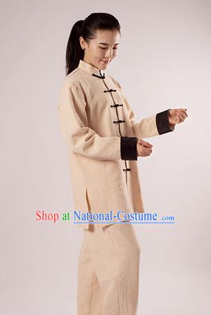 Traditional Chinese Transverse Elastic Cotton Linen Kung Fu Costume Martial Arts Kung Fu Training Uniform Tang Suit Gongfu Shaolin Wushu Clothing Tai Chi Taiji Teacher Suits Uniforms for Women