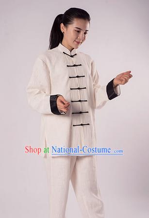 Traditional Chinese Transverse Elastic Cotton Linen Kung Fu Costume Martial Arts Kung Fu Training Uniform Tang Suit Gongfu Shaolin Wushu Clothing Tai Chi Taiji Teacher Suits Uniforms for Women