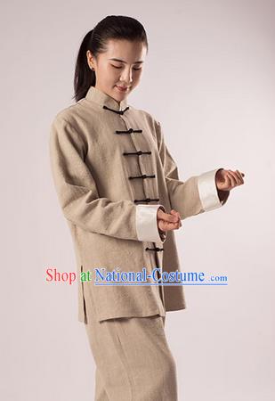 Traditional Chinese Transverse Elastic Cotton Linen Kung Fu Costume Martial Arts Kung Fu Training Uniform Tang Suit Gongfu Shaolin Wushu Clothing Tai Chi Taiji Teacher Suits Uniforms for Women