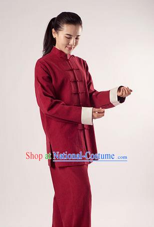 Traditional Chinese Transverse Elastic Cotton Linen Kung Fu Costume Martial Arts Kung Fu Training Uniform Tang Suit Gongfu Shaolin Wushu Clothing Tai Chi Taiji Teacher Suits Uniforms for Women