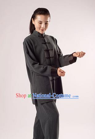 Traditional Chinese Transverse Elastic Cotton Linen Kung Fu Costume Martial Arts Kung Fu Training Uniform Tang Suit Gongfu Shaolin Wushu Clothing Tai Chi Taiji Teacher Suits Uniforms for Women