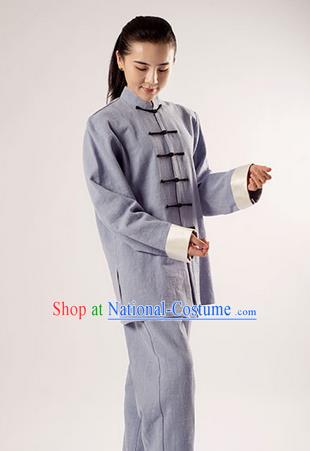 Traditional Chinese Transverse Elastic Cotton Linen Kung Fu Costume Martial Arts Kung Fu Training Uniform Tang Suit Gongfu Shaolin Wushu Clothing Tai Chi Taiji Teacher Suits Uniforms for Women