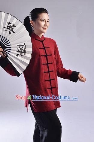 Traditional Chinese Thickening Cotton Linen Kung Fu Costume Martial Arts Kung Fu Training Uniform Tang Suit Gongfu Shaolin Wushu Clothing Tai Chi Taiji Teacher Suits Uniforms for Women