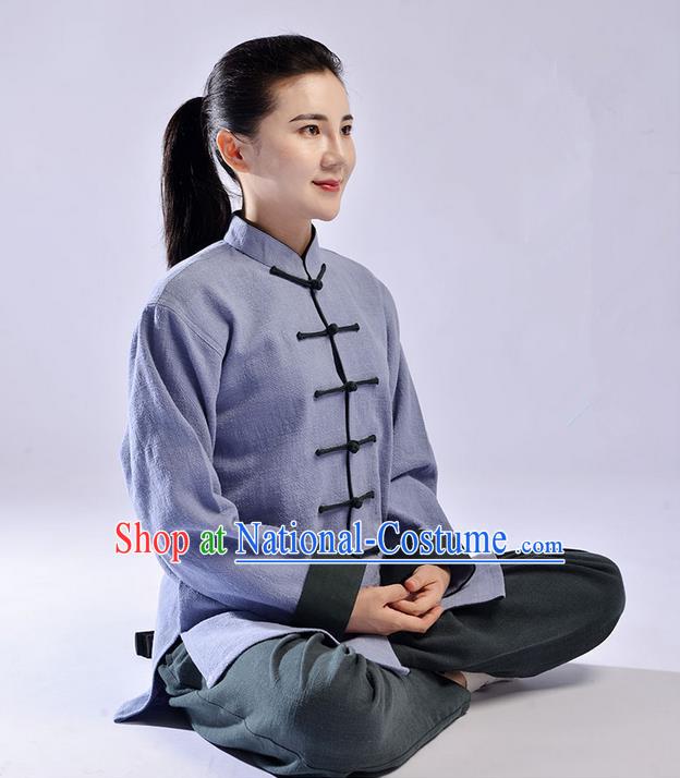 Traditional Chinese Thickening Cotton Linen Kung Fu Costume Martial Arts Kung Fu Training Uniform Tang Suit Gongfu Shaolin Wushu Clothing Tai Chi Taiji Teacher Suits Uniforms for Women