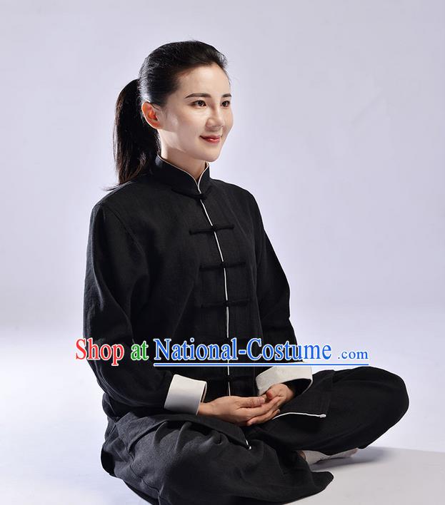 Traditional Chinese Thickening Cotton Linen Kung Fu Costume Martial Arts Kung Fu Training Uniform Tang Suit Gongfu Shaolin Wushu Clothing Tai Chi Taiji Teacher Suits Uniforms for Women