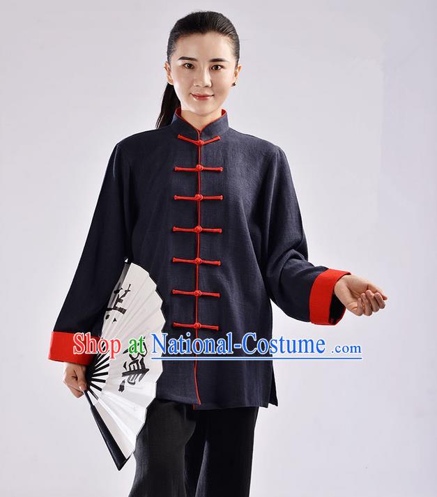 Traditional Chinese Thickening Cotton Linen Kung Fu Costume Martial Arts Kung Fu Training Uniform Tang Suit Gongfu Shaolin Wushu Clothing Tai Chi Taiji Teacher Suits Uniforms for Women