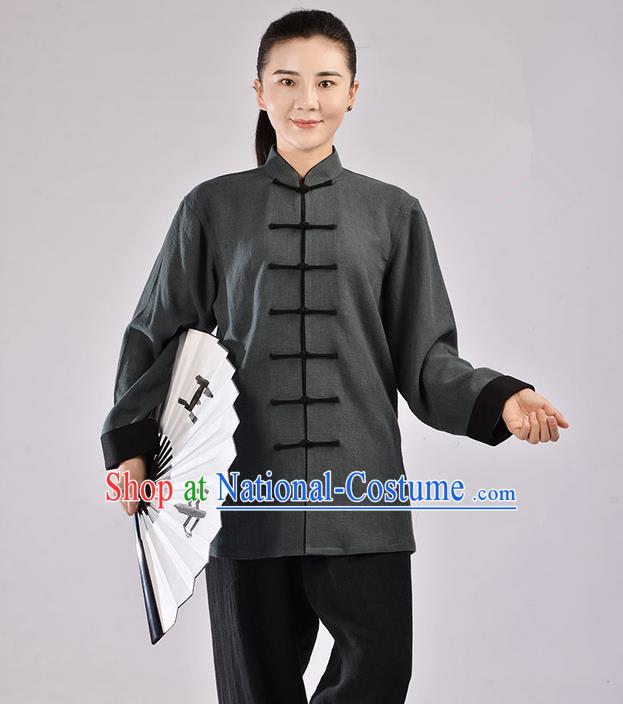 Traditional Chinese Thickening Cotton Linen Kung Fu Costume Martial Arts Kung Fu Training Uniform Tang Suit Gongfu Shaolin Wushu Clothing Tai Chi Taiji Teacher Suits Uniforms for Women