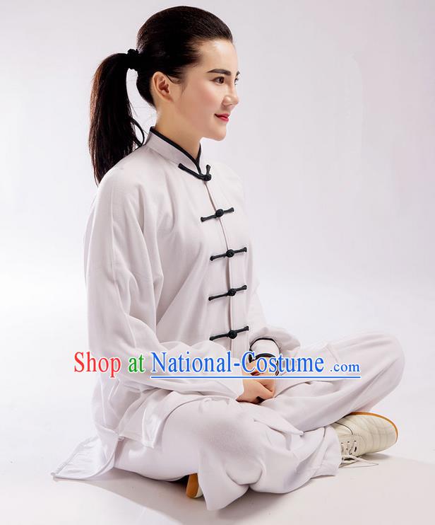 Traditional Chinese Linen Kung Fu Costume Martial Arts Kung Fu Training Uniform Tang Suit Gongfu Shaolin Wushu Clothing Tai Chi Taiji Teacher Suits Uniforms for Women