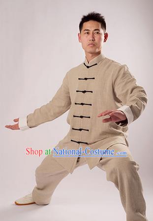 Traditional Chinese Thicken Linen Kung Fu Costume Martial Arts Kung Fu Training Uniform Tang Suit Gongfu Shaolin Wushu Clothing Tai Chi Taiji Teacher Suits Uniforms for Men