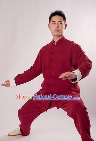 Traditional Chinese Thicken Linen Kung Fu Costume Martial Arts Kung Fu Training Uniform Tang Suit Gongfu Shaolin Wushu Clothing Tai Chi Taiji Teacher Suits Uniforms for Men