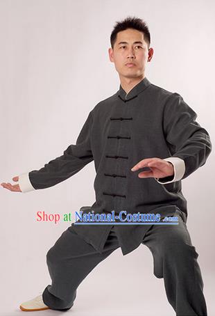 Traditional Chinese Thicken Linen Kung Fu Costume Martial Arts Kung Fu Training Uniform Tang Suit Gongfu Shaolin Wushu Clothing Tai Chi Taiji Teacher Suits Uniforms for Men