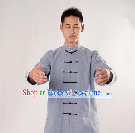 Traditional Chinese Thicken Linen Kung Fu Costume Martial Arts Kung Fu Training Uniform Tang Suit Gongfu Shaolin Wushu Clothing Tai Chi Taiji Teacher Suits Uniforms for Men