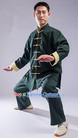 Traditional Chinese Thicken Double Linen Velvet Kung Fu Costume Martial Arts Kung Fu Training Uniform Tang Suit Gongfu Shaolin Wushu Clothing Tai Chi Taiji Teacher Suits Uniforms for Men