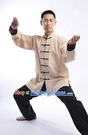 Traditional Chinese Thicken Linen Kung Fu Costume Martial Arts Kung Fu Training Uniform Tang Suit Gongfu Shaolin Wushu Clothing Tai Chi Taiji Teacher Suits Uniforms for Men