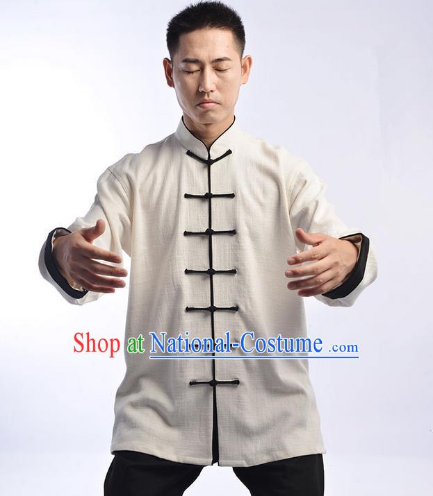 Traditional Chinese Thicken Linen Kung Fu Costume Martial Arts Kung Fu Training Uniform Tang Suit Gongfu Shaolin Wushu Clothing Tai Chi Taiji Teacher Suits Uniforms for Men