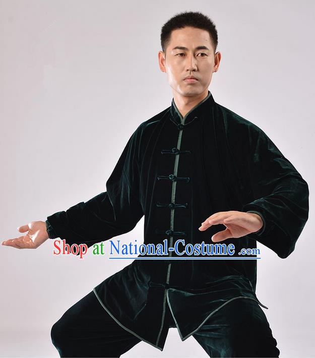 Traditional Chinese Thicken Pleuche Kung Fu Costume Martial Arts Kung Fu Training Uniform Tang Suit Gongfu Shaolin Wushu Clothing Tai Chi Taiji Teacher Suits Uniforms for Men