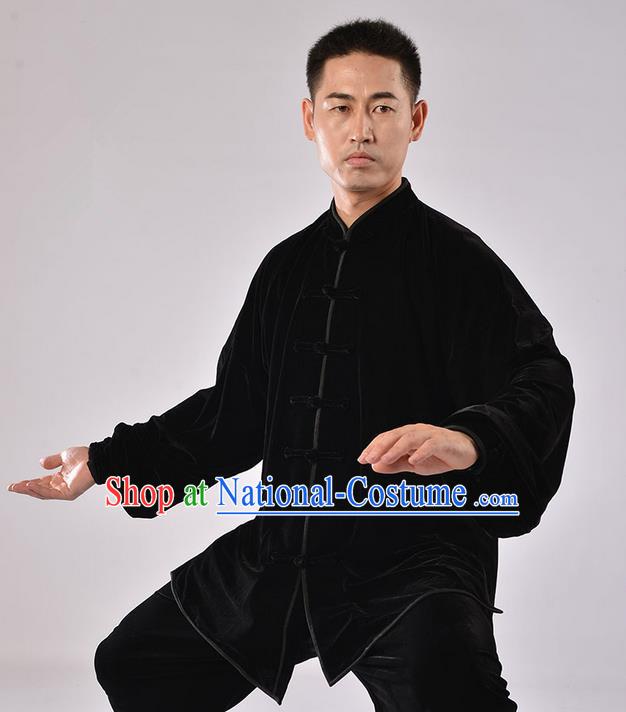 Traditional Chinese Thicken Pleuche Kung Fu Costume Martial Arts Kung Fu Training Uniform Tang Suit Gongfu Shaolin Wushu Clothing Tai Chi Taiji Teacher Suits Uniforms for Men