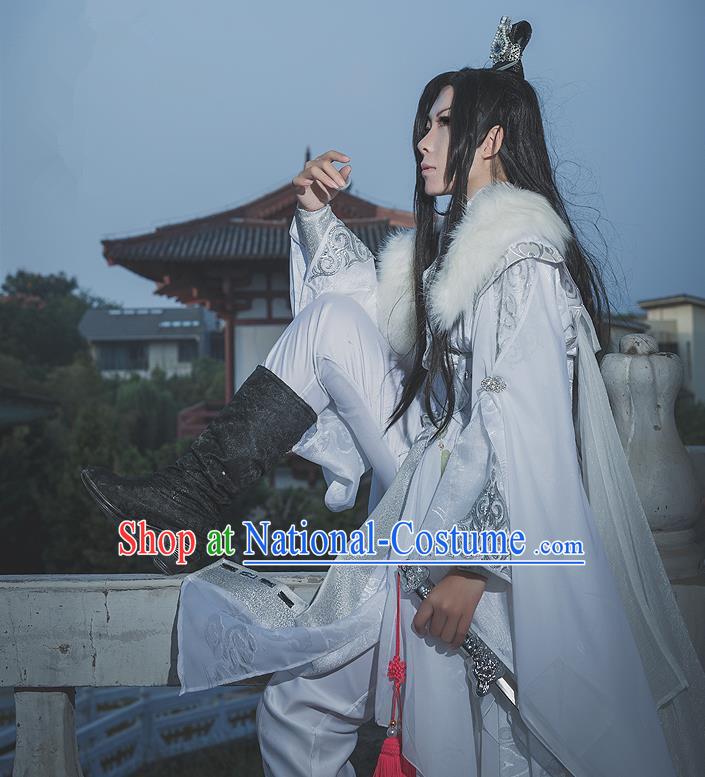 Chinese Ancient Cosplay Costumes, Chinese Traditional Embroidered Clothes, Ancient Chinese Cosplay Swordsman Knight Costume Complete Set for Men