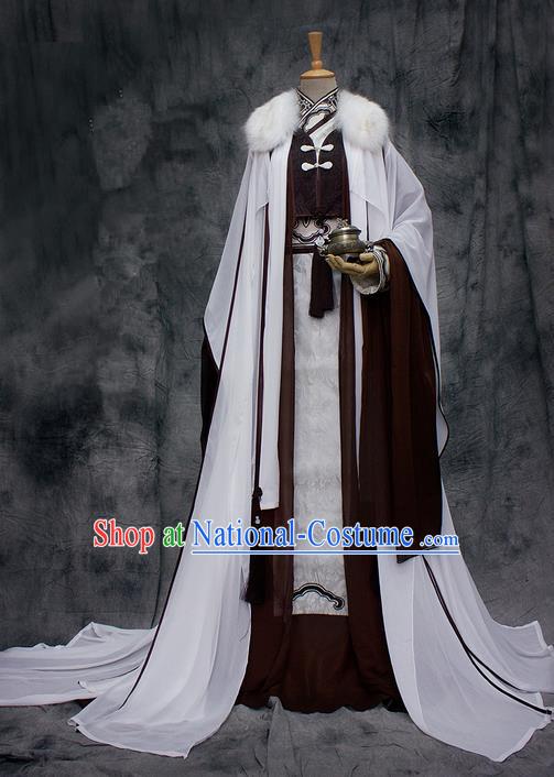 Chinese Ancient Cosplay Costumes, Chinese Traditional Embroidered Prince Clothes, Ancient Chinese Cosplay Swordsman Knight Costume Complete Set For Men