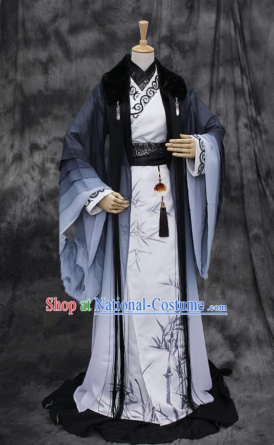 Chinese Ancient Cosplay Costumes, Chinese Traditional Embroidered Royal Prince Clothes, Ancient Chinese Cosplay Swordsman Knight Costume Complete Set for Men