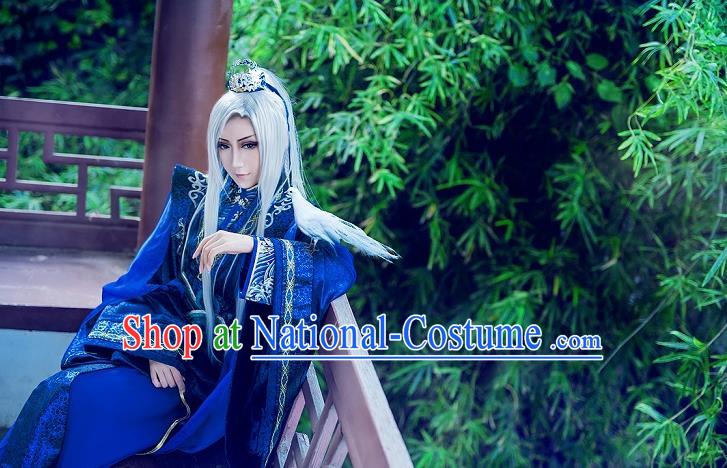 Chinese Ancient Cosplay Costumes, Chinese Traditional Embroidered Royal Prince Clothes, Ancient Chinese Cosplay Swordsman Knight Satin Costume Complete Set For Men