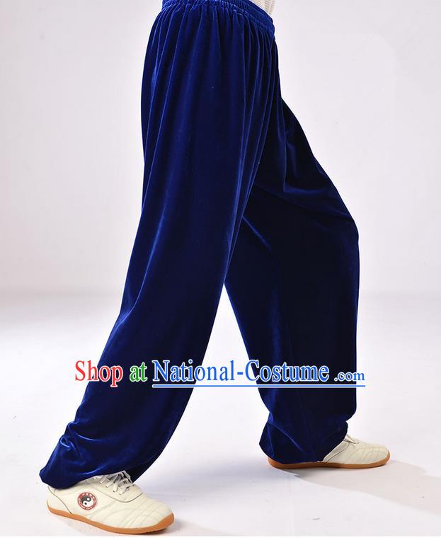 Traditional Chinese Thicken Pleuche Kung Fu Trousers, Martial Arts Kung Fu Training Trousers Tang Suit Gongfu Shaolin Wushu Clothing Tai Chi Taiji Teacher Pants for Men