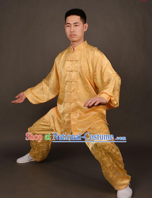 Traditional Chinese High-Grade Dragon South Korea Silk Kung Fu Costume Martial Arts Kung Fu Training Uniform Tang Suit Gongfu Shaolin Wushu Clothing Tai Chi Taiji Teacher Suits Uniforms for Men