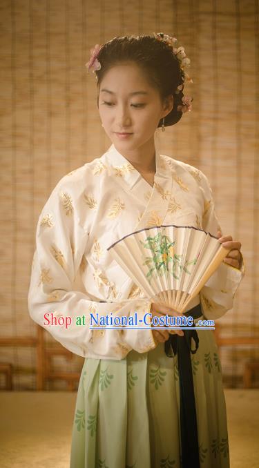 Traditional Chinese Ming Dynasty Young Lady Embroidered Costume, Asian China Ancient Hanfu Clothing for Women