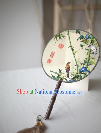 Traditional Chinese Palace Lady Accessories Hanfu Embroidered Birds Fans, Asian China Ancient Round Fan for Women