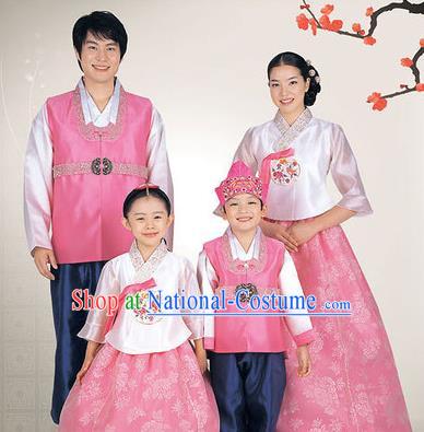 Traditional Korean Costumes Parent-Child Outfit, Korea Hanbok Court Embroidered Clothing for Family