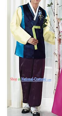 Traditional Korean Costumes Bridegroom Formal Attire Ceremonial Cloth, Asian Korea Hanbok Embroidered Clothing for Men