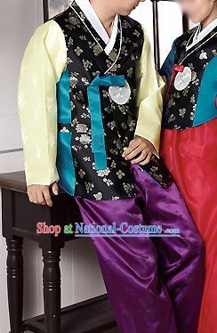 Traditional Korean Costumes Bridegroom Formal Attire Ceremonial Black Cloth, Asian Korea Hanbok Embroidered Clothing for Men