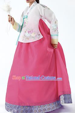 Traditional Korean Costumes Palace Lady Formal Attire Ceremonial Pink Blouse and Dress, Asian Korea Hanbok Bride Embroidered Clothing for Women