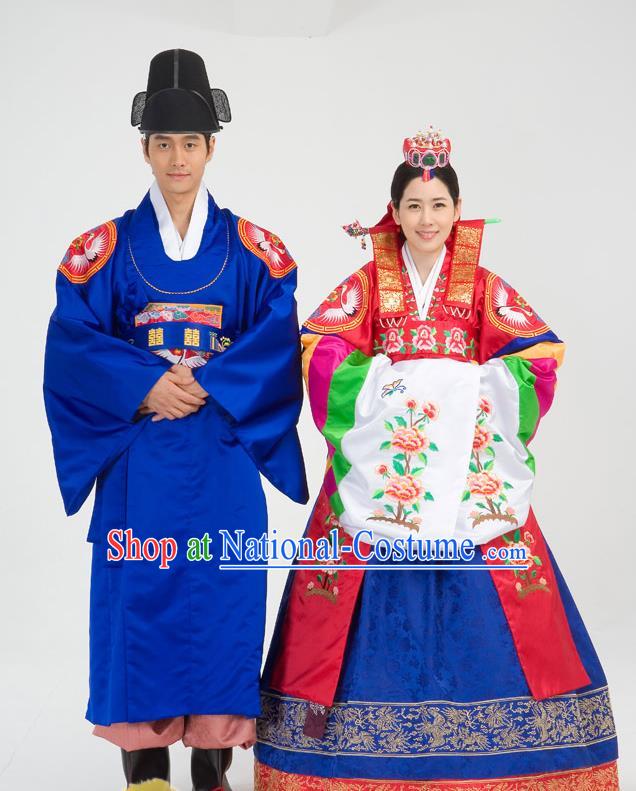 Traditional Korean Costumes Palace Lady Formal Attire Ceremonial Wedding Purple Dress, Asian Korea Hanbok Bride Embroidered Clothing for Women