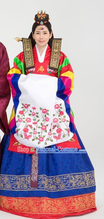 Traditional Korean Costumes Palace Lady Formal Attire Ceremonial Wedding Dress, Asian Korea Hanbok Bride Embroidered Clothing for Women