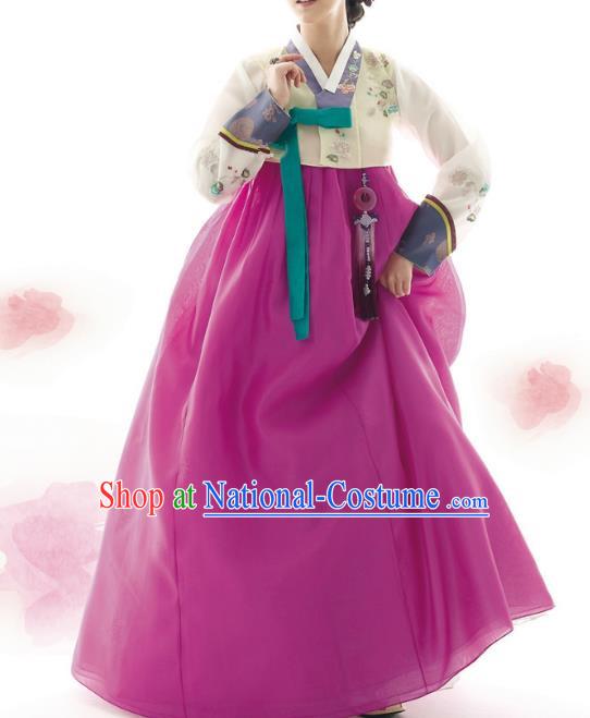 Traditional Korean Costumes Palace Lady Formal Attire Ceremonial Wedding Purple Dress, Asian Korea Hanbok Court Bride Clothing for Women