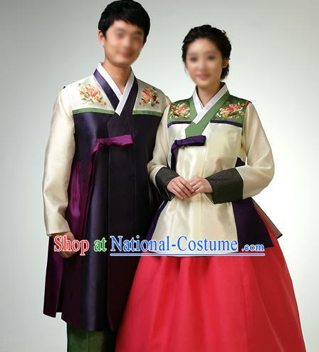 Traditional Korean Costumes Bridegroom and Bride Formal Attire Ceremonial Clothes, Korea Court Embroidered Wedding Clothing for Men for Women