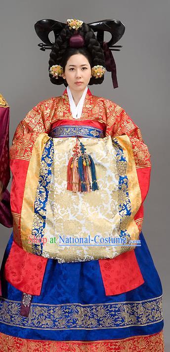 Traditional Korean Costumes Bride Formal Attire Ceremonial Palace Lady Full Dress, Korea Court Embroidered Wedding Clothing for Women