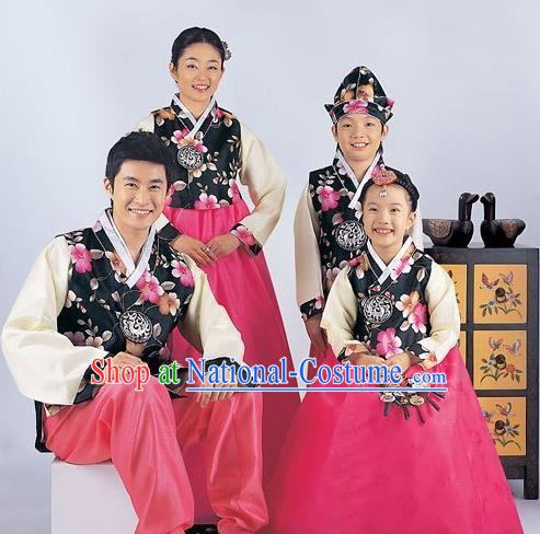 Traditional Korean Costumes Parent-Child Outfit Full Dress Family Formal Attire Ceremonial Clothes, Korea Court Embroidered Clothing