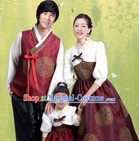 Traditional Korean Costumes Parent-Child Outfit Full Dress Family Formal Attire Ceremonial Clothes, Korea Court Embroidered Clothing Complete Set