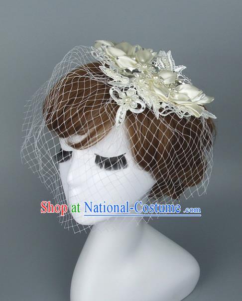 Top Grade Handmade Wedding Hair Accessories White Lace Top Hat, Baroque Style Bride Headwear for Women