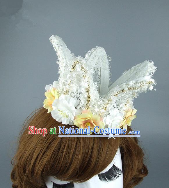 Top Grade Handmade Princess Hair Accessories Model Show White Lace Royal Crown, Baroque Style Bride Deluxe Headwear for Women