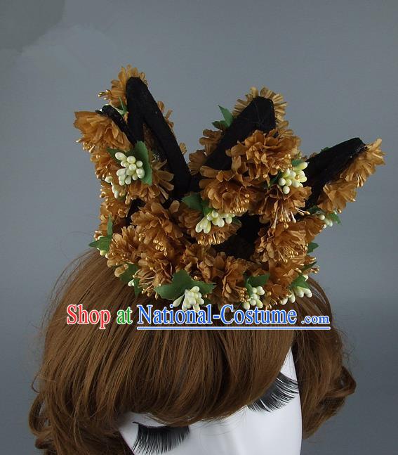 Top Grade Handmade Princess Hair Accessories Model Show Brown Flowers Royal Crown, Baroque Style Bride Deluxe Headwear for Women