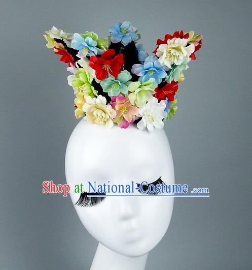 Top Grade Handmade Princess Hair Accessories Model Show Colorful Flowers Royal Crown, Baroque Style Bride Deluxe Headwear for Women