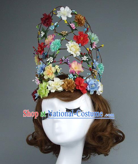 Top Grade Handmade Princess Hair Accessories Model Show Rattan Flowers Royal Crown, Baroque Style Bride Deluxe Headwear for Women