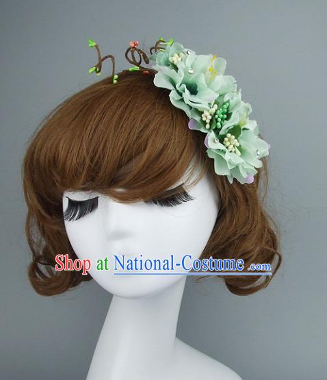 Top Grade Handmade Wedding Hair Accessories Model Show Green Flowers Hair Stick, Baroque Style Bride Deluxe Headwear for Women