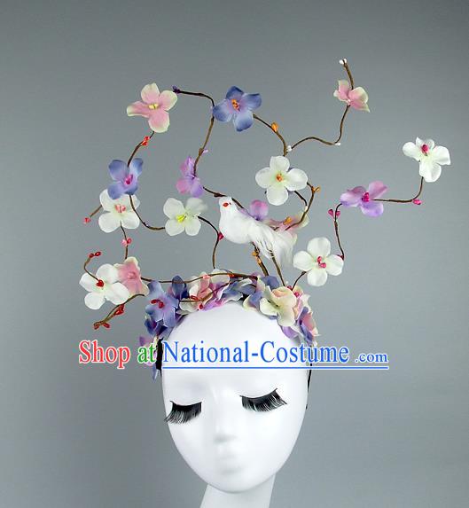 Asian China Colorful Flowers Hair Accessories Model Show Headdress, Halloween Ceremonial Occasions Miami Deluxe Headwear