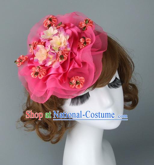 Asian China Exaggerate Wedding Hair Accessories Model Show Pink Hat, Halloween Ceremonial Occasions Miami Deluxe Headwear