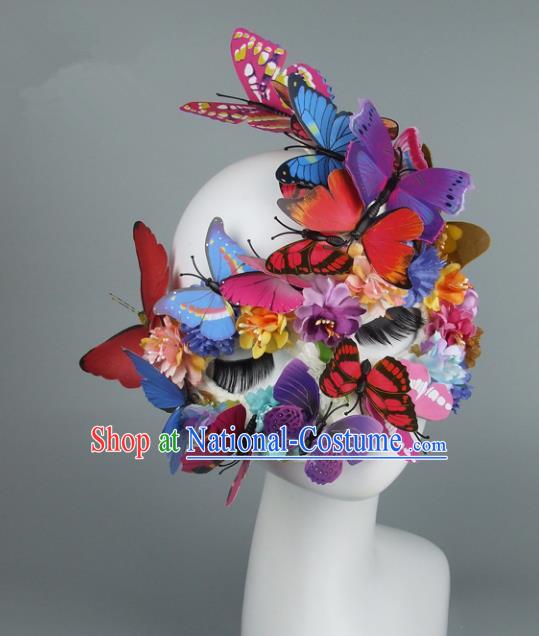 Asian China Exaggerate Fancy Ball Accessories Model Show Butterfly Mask, Halloween Ceremonial Occasions Miami Deluxe Face Mask